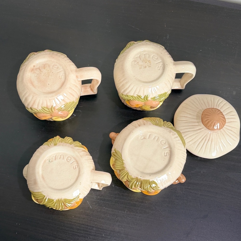 Vintage Arnels Mushroom Ceramic Set Mugs Creamer Sugar Bowl Retro 70s Pottery - Picture 7 of 12